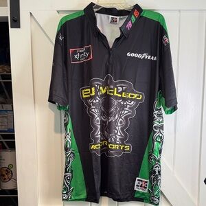 Black and Green Motorsports Polo Shirt with Sponsor Detailing